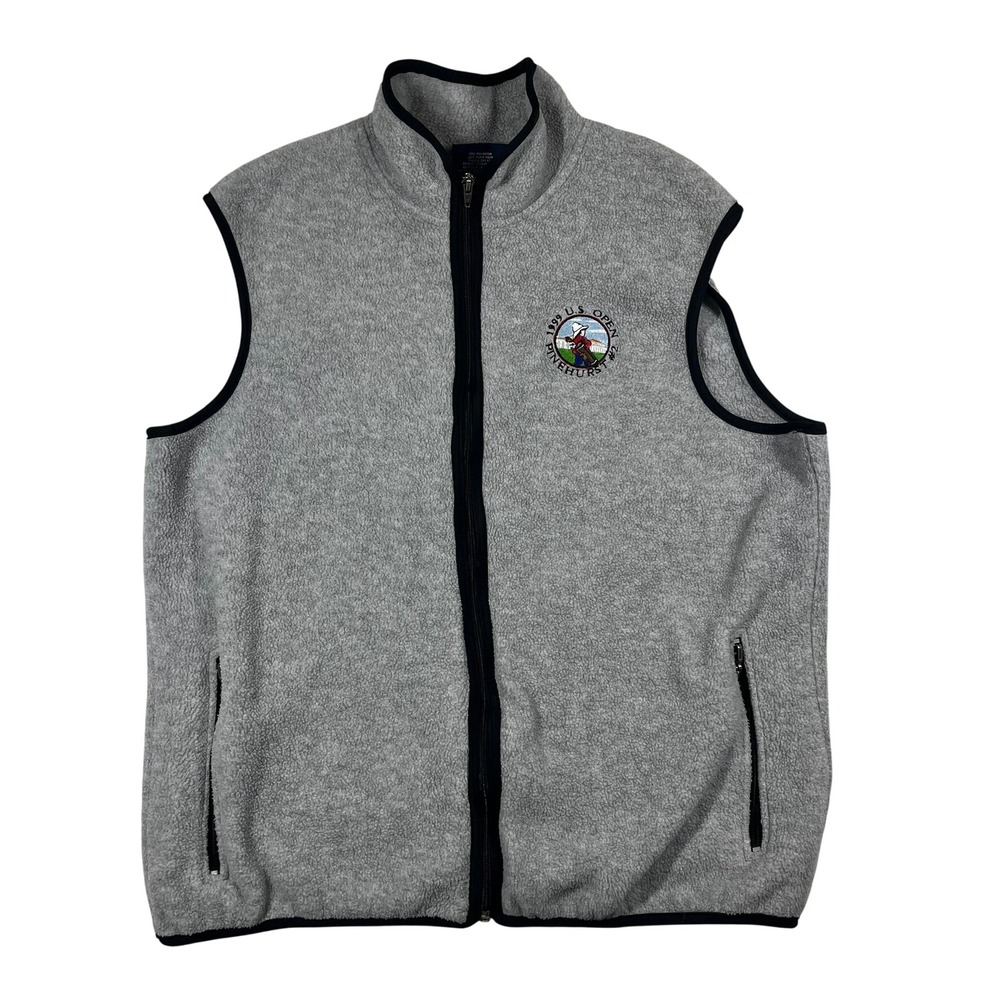 Starbus Fleece Vest Mens L Gray 1999 US Open Pinehurst #2 Golf Full Zip USA Made